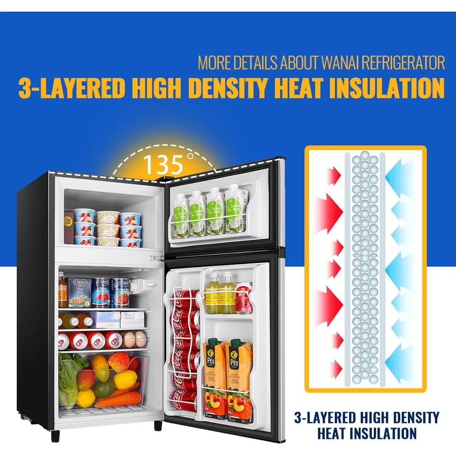 ثلاجة صغيرة مدمجة 3.5 قدم مكعب مع فريزر للمكتب أو ثلاجة صغيرة قائمة بذاتها مع 7 مستويات قابلة للتعديل