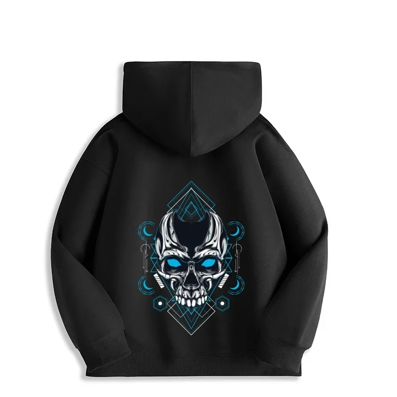 2025 Bold Skull Graphic Hoodie | Geometric Cosmic Print | Streetwear Essential with Striking Blue Eyes and Unique Design Y2K