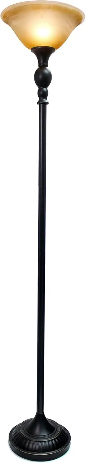 Lf2001-Rbz 1 Light Restoration Bronze Torchiere Floor Lamp With Marbelized Amber Glass Shade