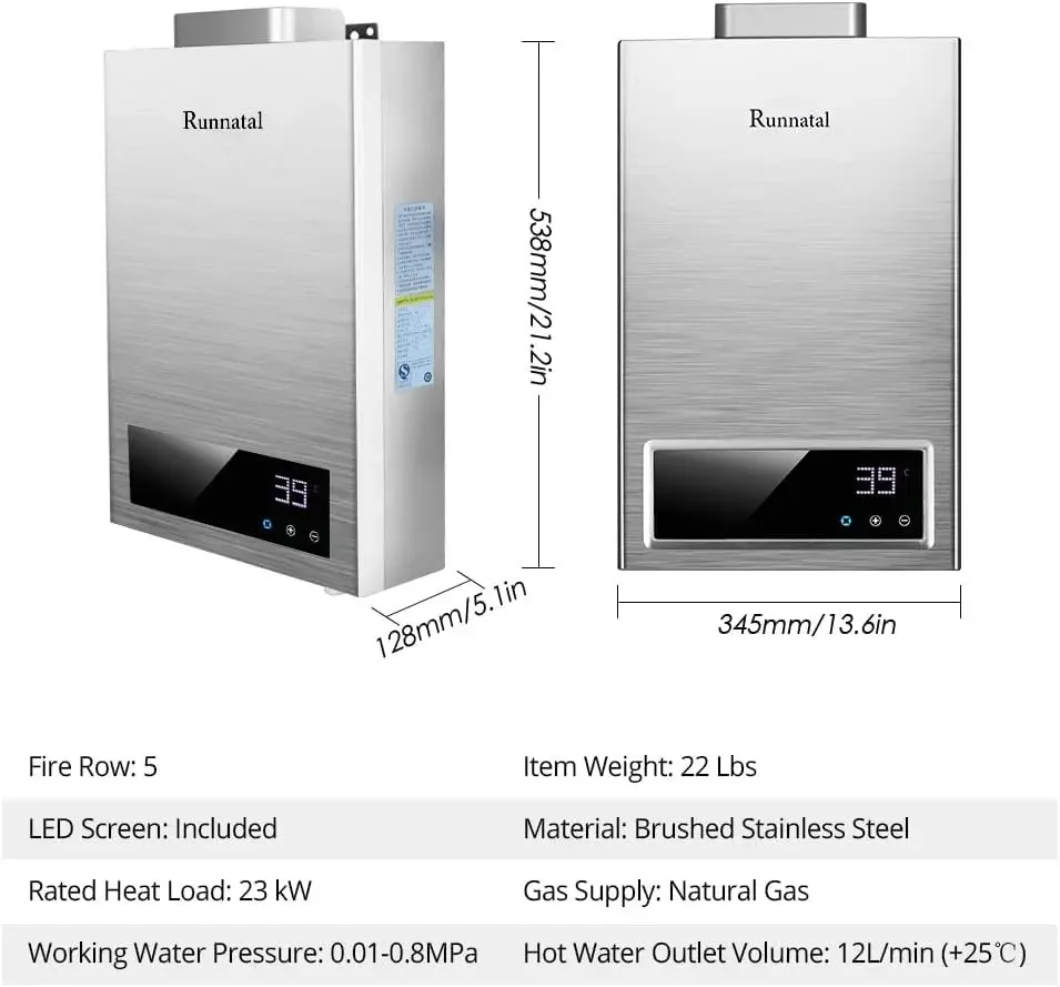 New 110V 2300W Tankless Natural Gas Water Heater, 3.17 GPM Instant Hot Water Heater with Constant Temperature (Natural Gas) (Ple