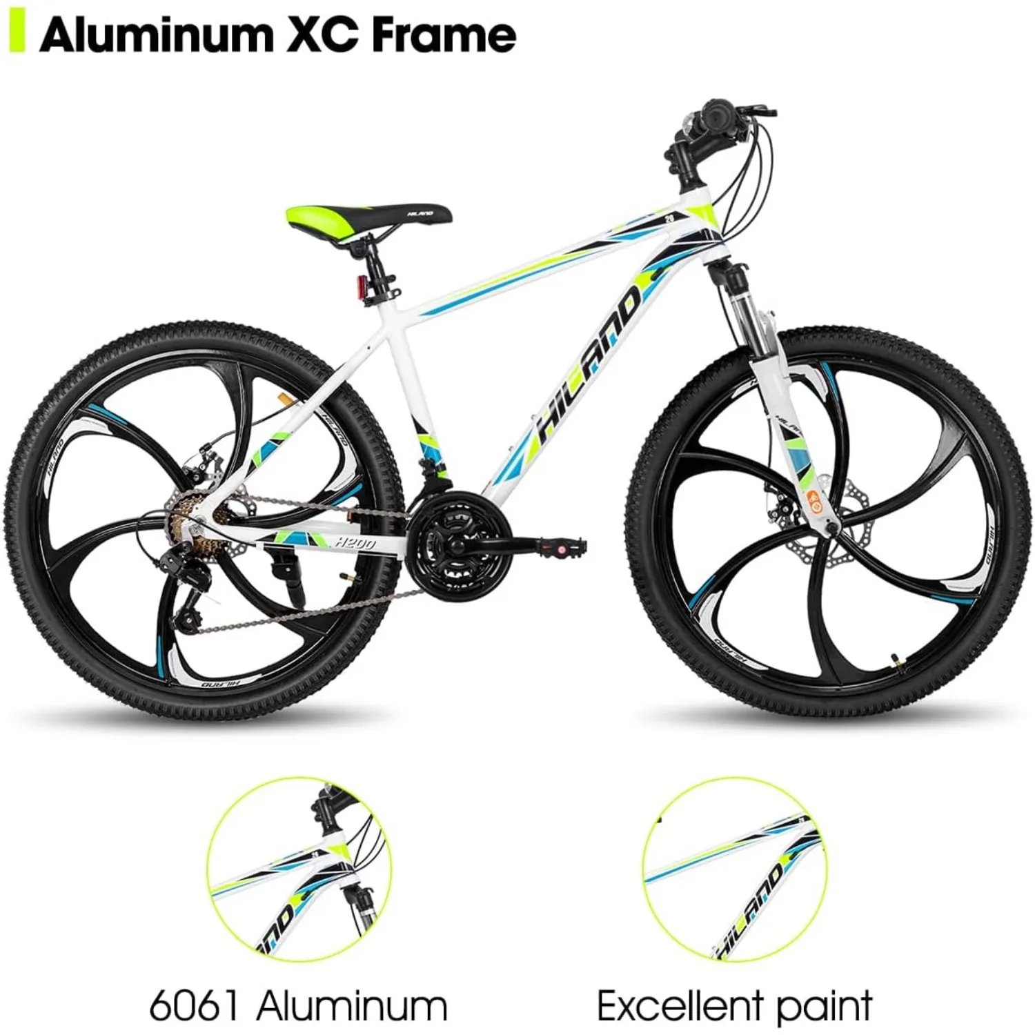 Mountain Bike,6-Spokes,Shimano 21 Speeds Drivetrain,Aluminum Frame 26 In Wheels, Disc-Brake Bike MTB Bicycle