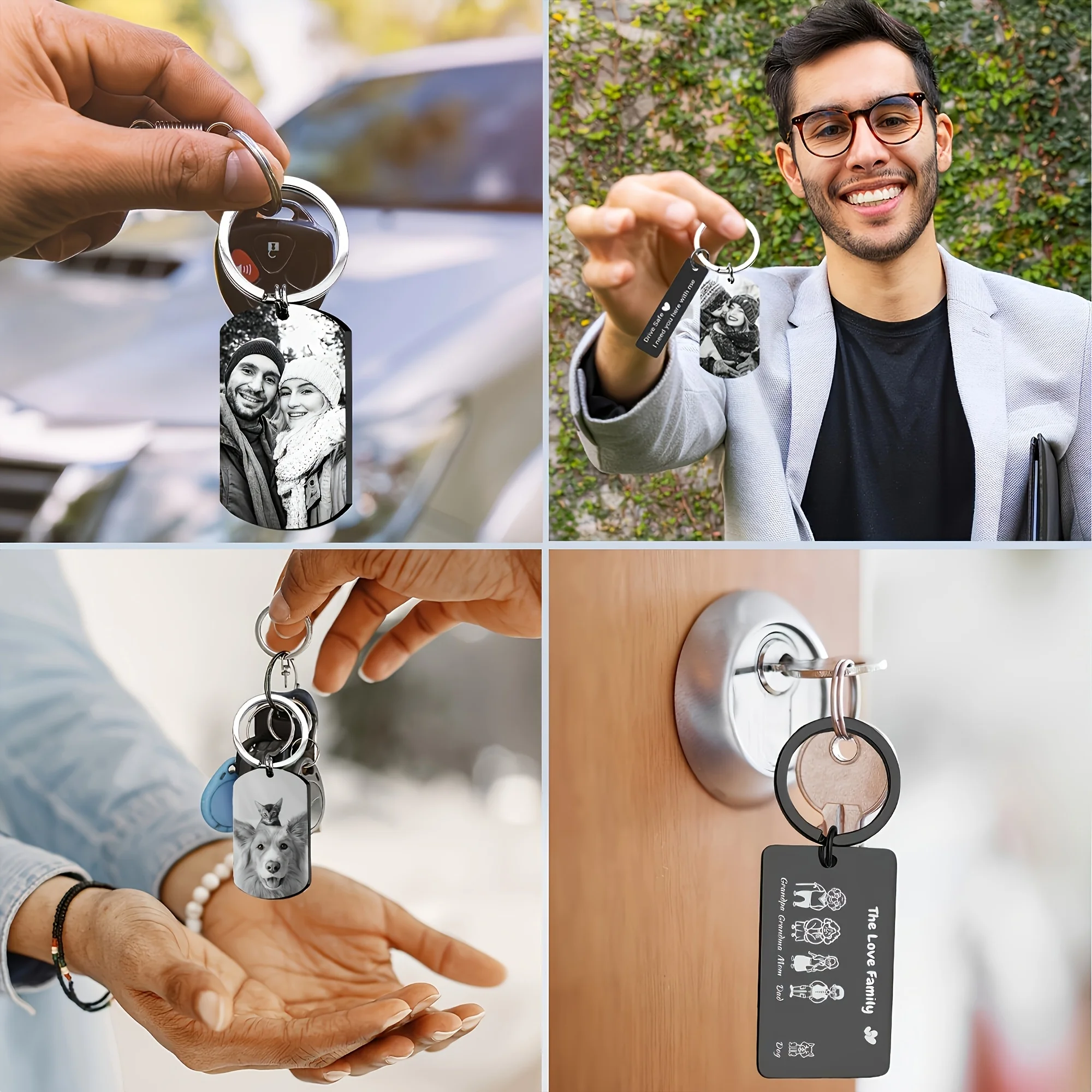 Personalisierter Foto-Schlüsselanhänger für Männer, individueller Text, Erkennungsmarke, Geschenk für Familie, Paare, Freund, Freundin – Detail 6