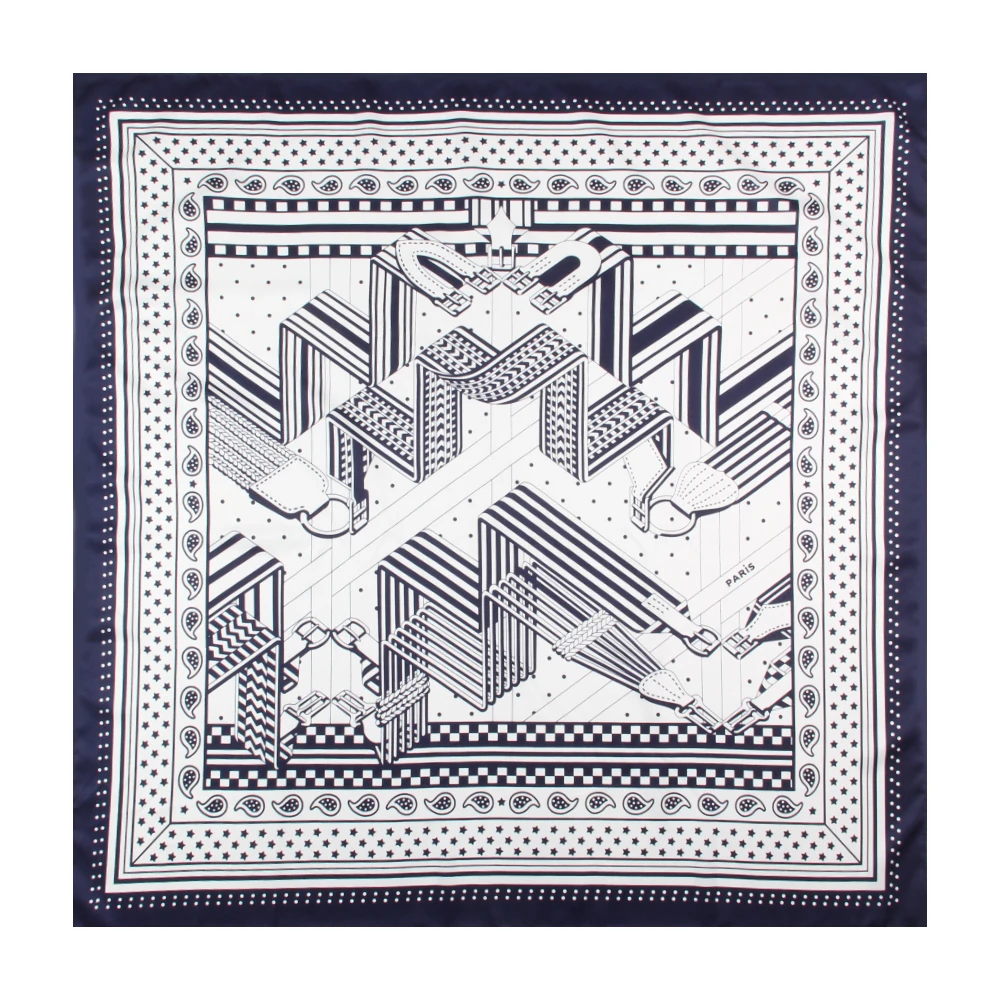 Manual Hand Rolled Twill Silk Scarf Women Geometric Print Square Scarves Wraps Echarpes Curled Foulard Femme Bandana Hijabs 90CM