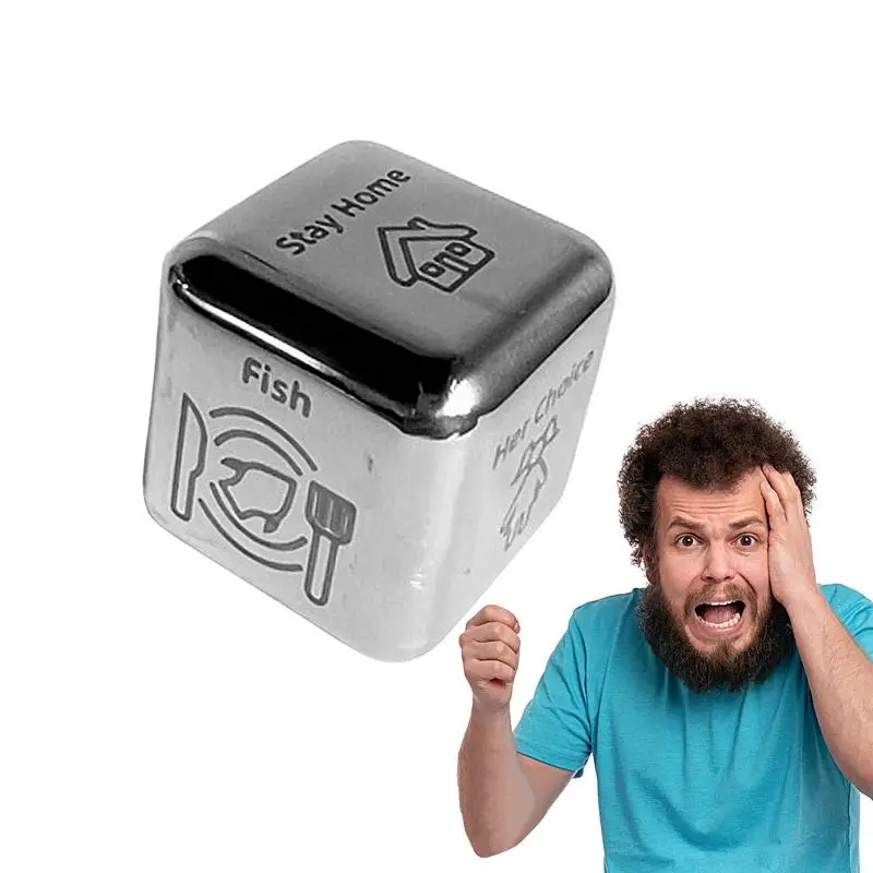 Food Dice Decider Printed Stainless Steel Dice For Food Help To Make Choices Anti-Rust Dice For Friends Dinner Party Camping