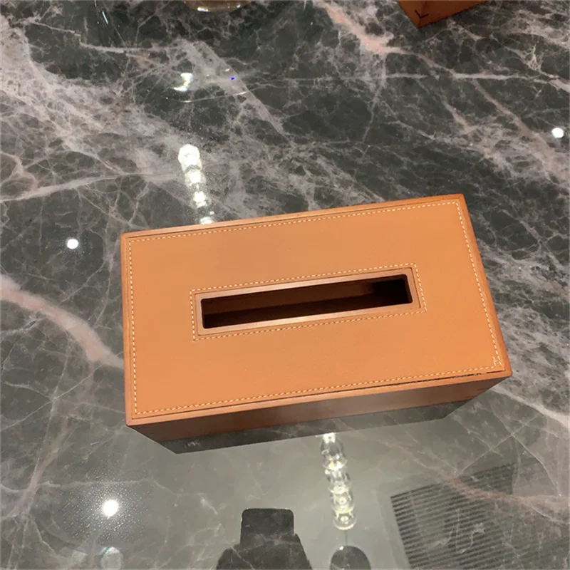 Solid Wood Splicing Tissue Boxes, PU Leather Tissue Holder, Wood Removable Tissue Case, Paper Holders, Towel Box, Paper Stand