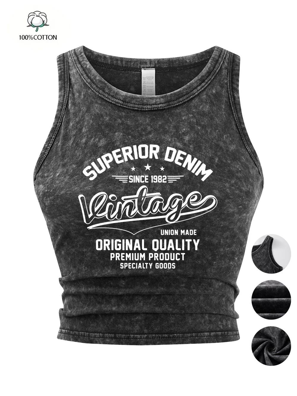 Superior Denim Since 1982 Printing Tank Tops Women Cotton Washed T-Shirt Thin Tight Vintage Sleeveless Summer Womans Clothes