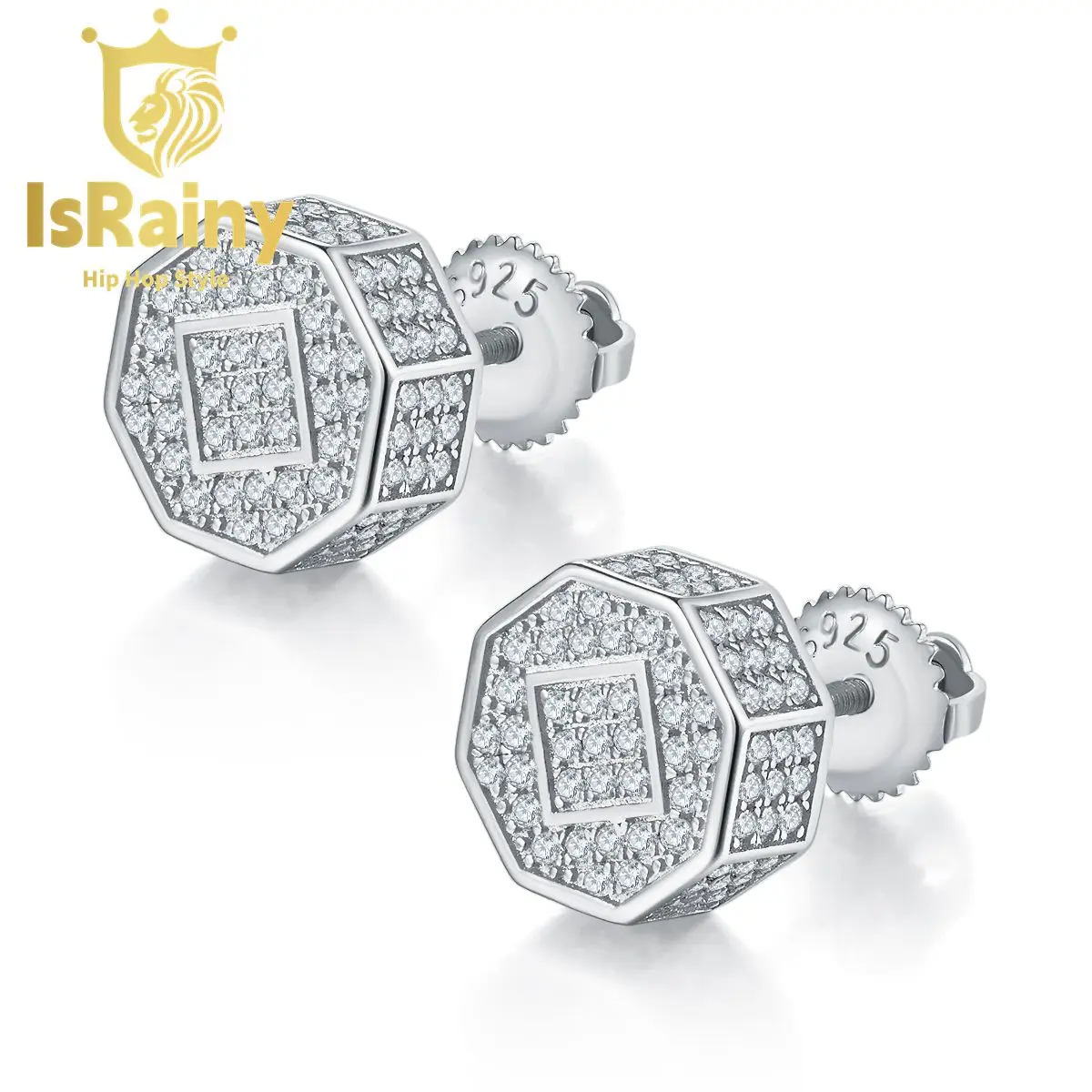 

IsRainy Hip Hop Rock 100% 925 Sterling Silver VVS1 D Real GRA Moissanite Diamonds Scew Stud Earrings Fine Jewelry Pass Test