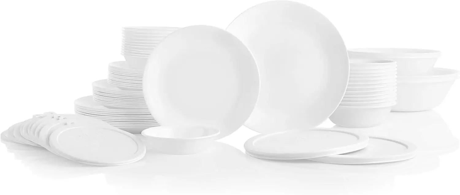 78-Piece Service for Dinnerware, Triple Layer Glass and Chip Resistant, Lightweight Round Plates and Bowls Set, Frost White