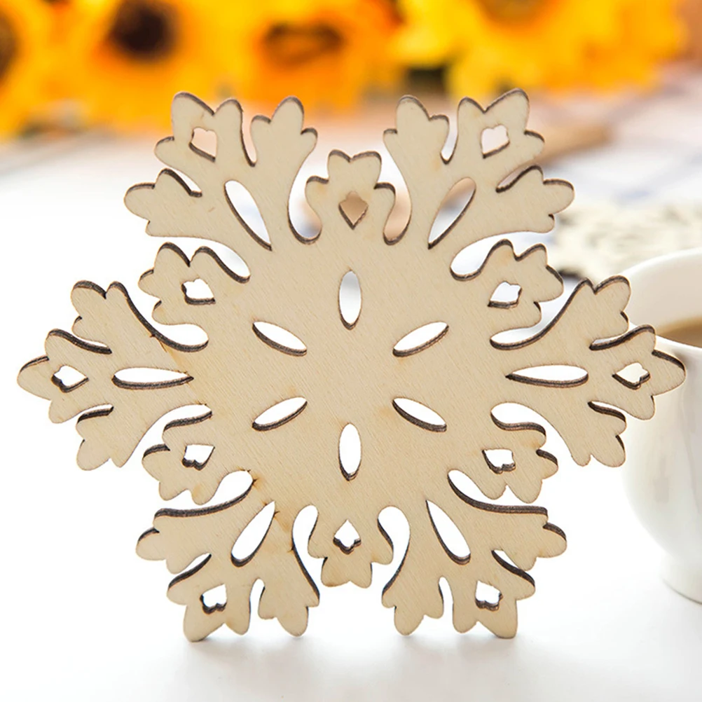 

6pcs Wood Coaster Set Snowflake Design 12cm Diameter Cup Pad Table Protector Home Gift Kitchen Bar Accessories Wooden Mug Mat