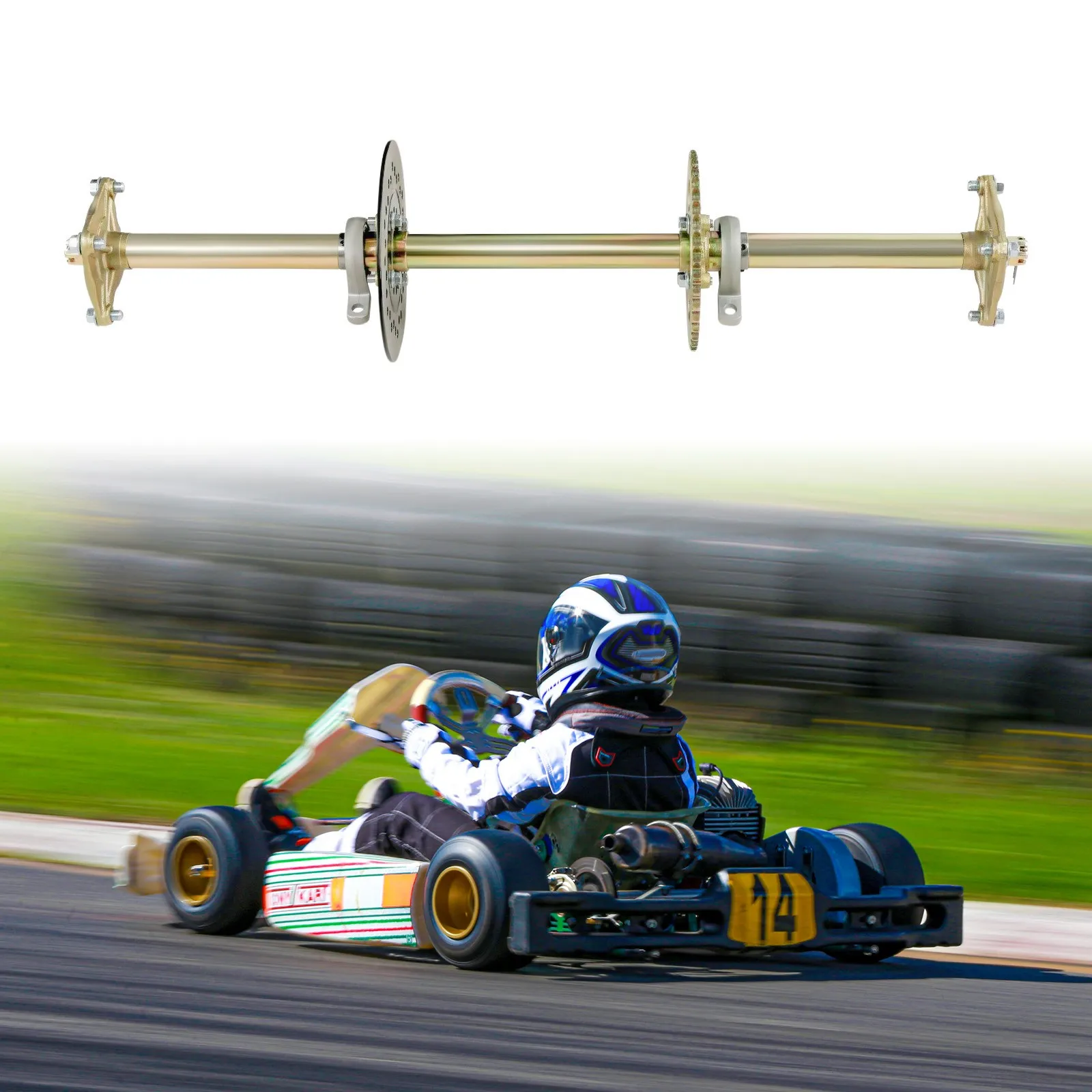 

Go Kart Rear Live Axle Kit Sprocket Brake Wheel Hub Go Cart 428 41T & Wheel Hub Axle 815mm 32" ATV Quad