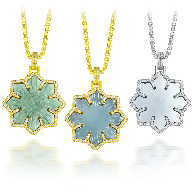 

High-grade natural A jadeite blue water sunflower pendant S925 silver inlaid jade men and women of the same style glutinous seed