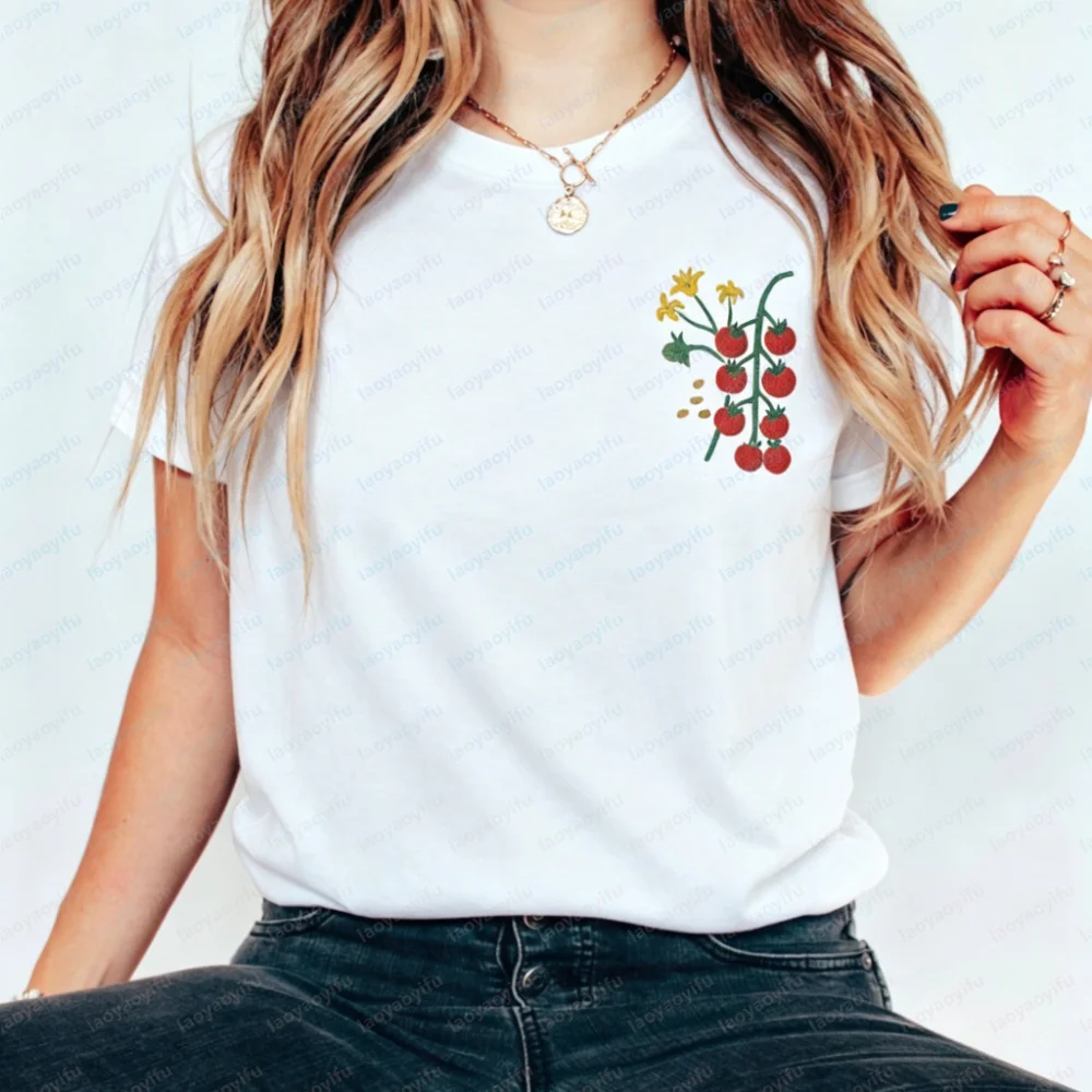 Tomatoes Fruit Botanical T-Shirt Cottage Core Clothes Vegan Culinary Shirt Tomato Gift Foodcore Tops Women Clothing Y2k Top