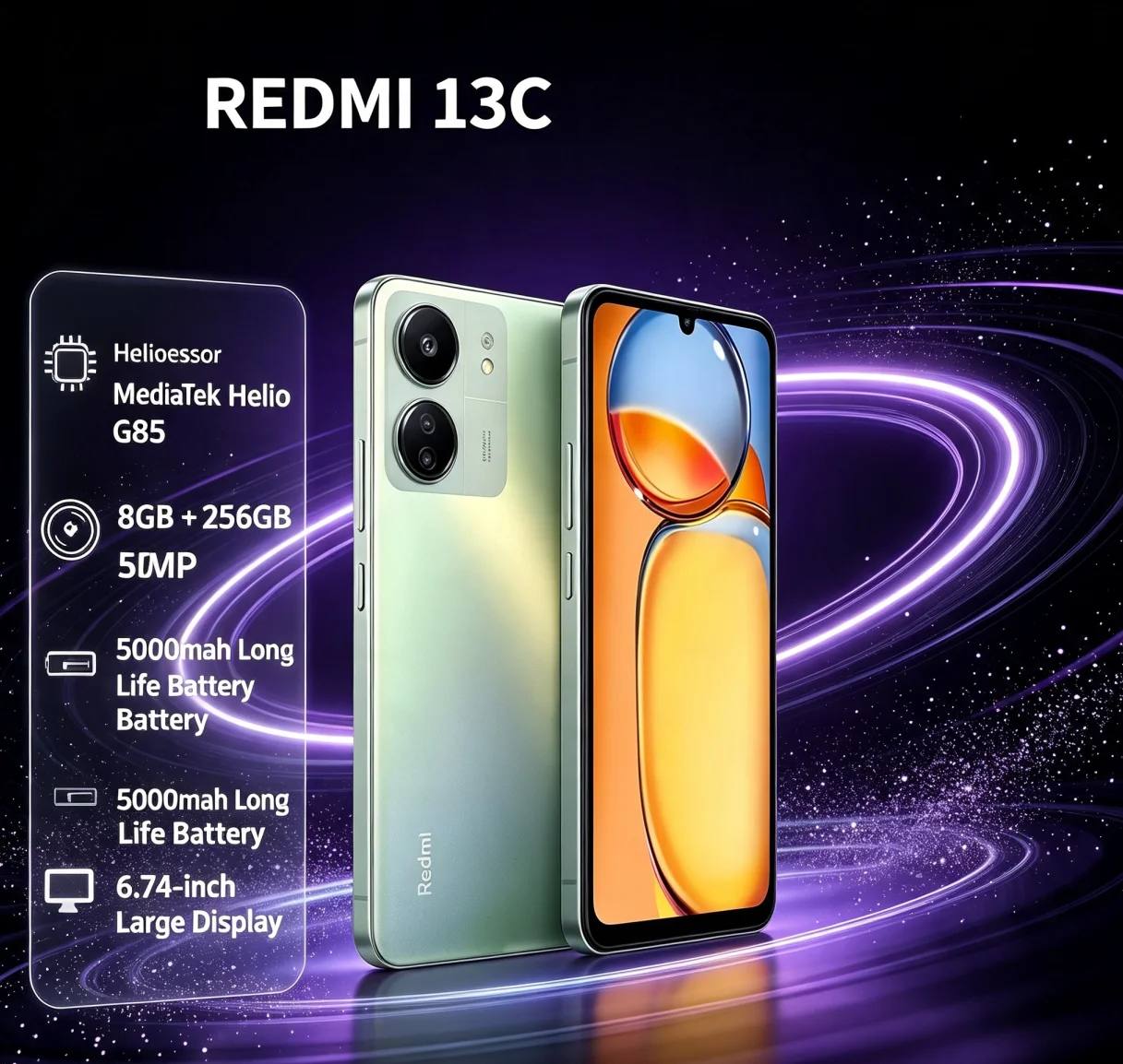 Latest 2026 Redmi 13C Smartphone 8GB+256GB Massive Storage Powerful Chipset Convenient Daily‑Use Mobile Phone With Excellent