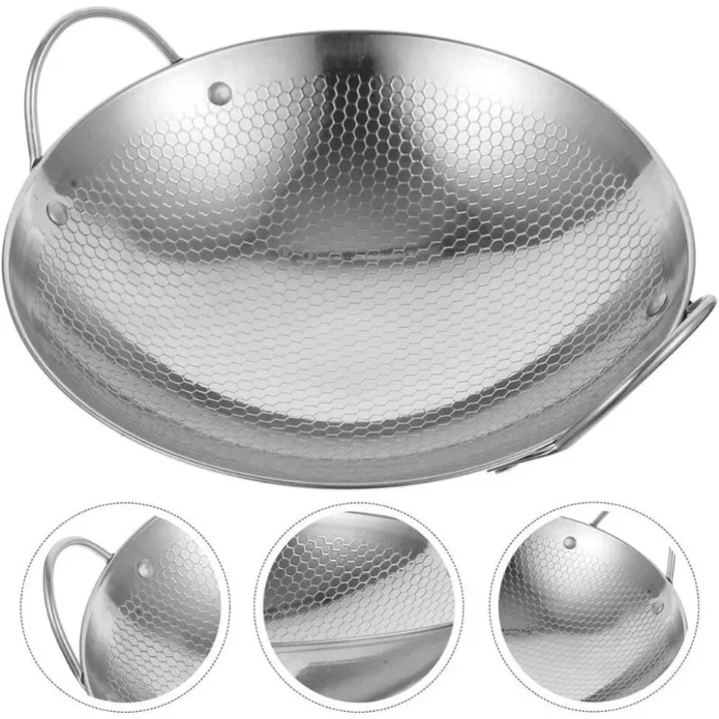 

Stainless steel frying pan for home/outdoor use, 23.5 cm/9 inch, with handle, can fry steak, Congee, Lamian Noodles,
