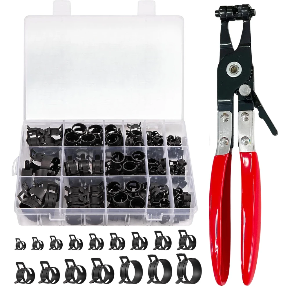 130PCS 7-17mm Spring Band Hose Clamp Fastener - Fuel Line, Low Pressure Air, Water Pipe & Vacuum Hose Clamp Set