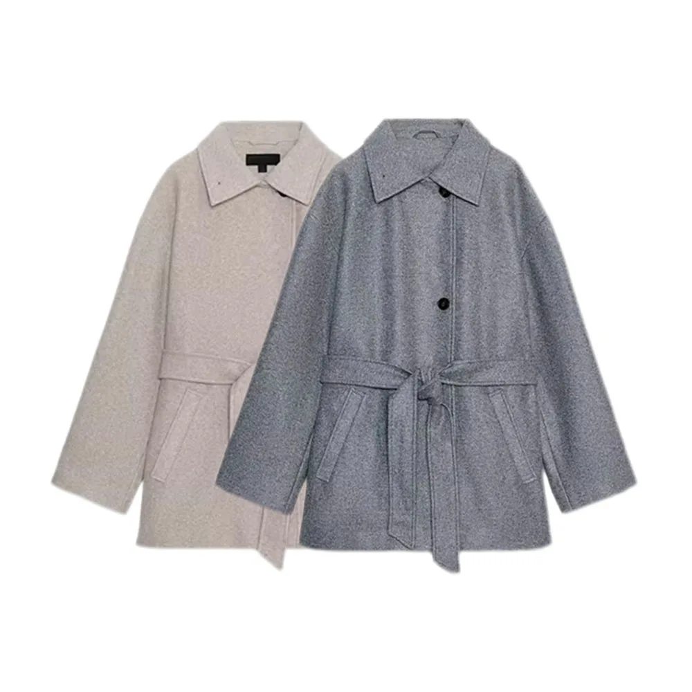 

Осенне-зимняя новая женская одежда в минималистском стиле с поясом, двухслойный воротник, мягкое пальто, куртка