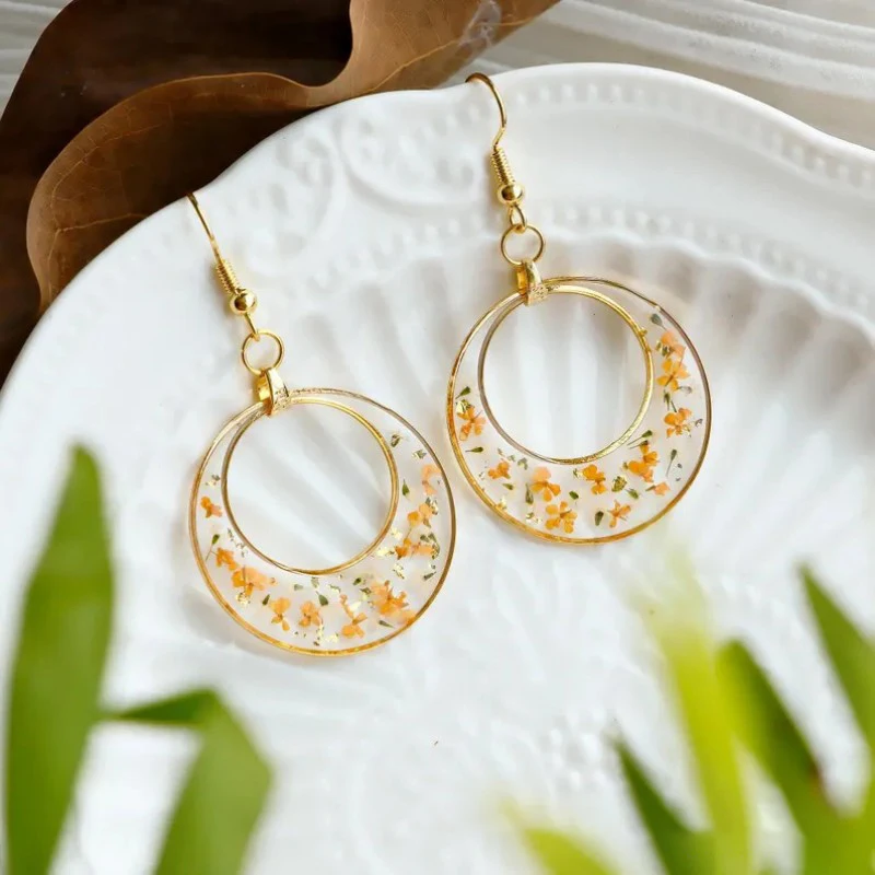 Pressed Flower Geometric Earrings Epoxy Resin Jewelry For Women 12