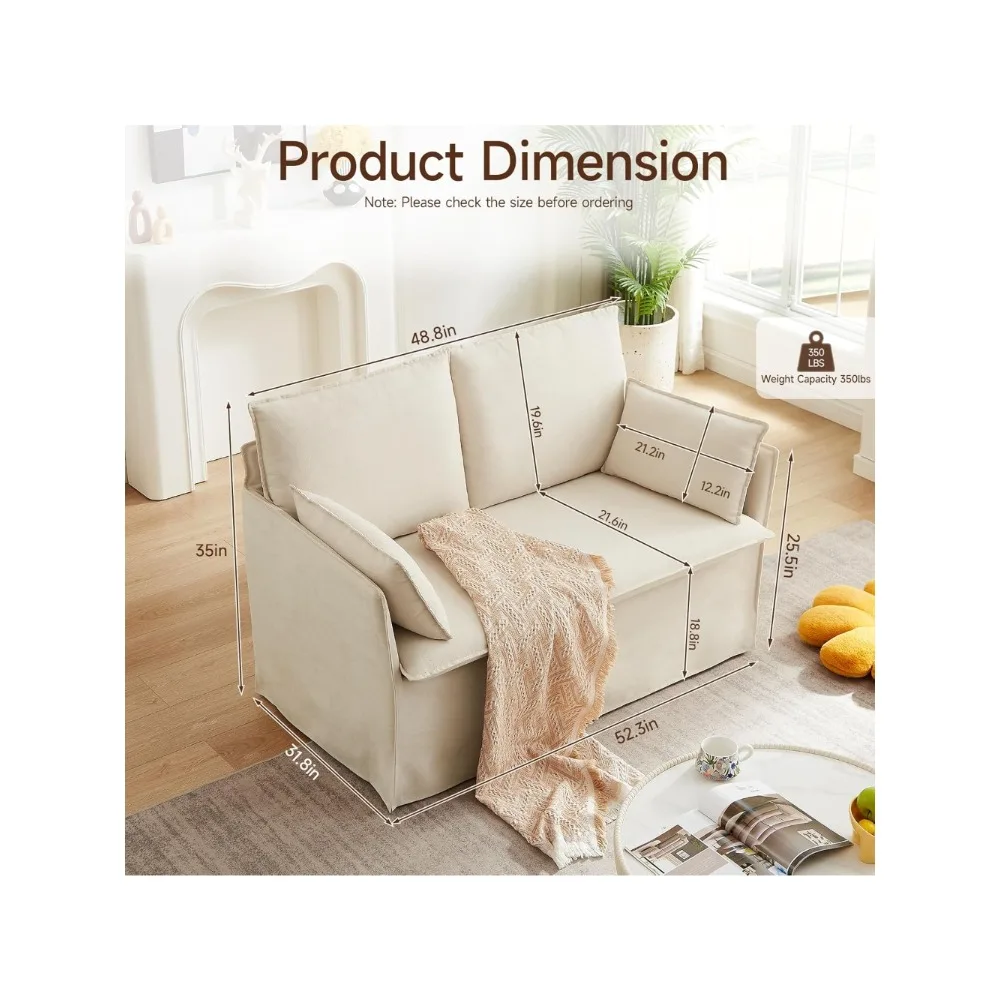أريكة Sivory صغيرة بمقعدين، أريكة مغطاة مقاس 52 بوصة مع وسادة رمي، إطار معدني قوي، وسادة مقعد واحد، سهلة التجميع، وضعية #2