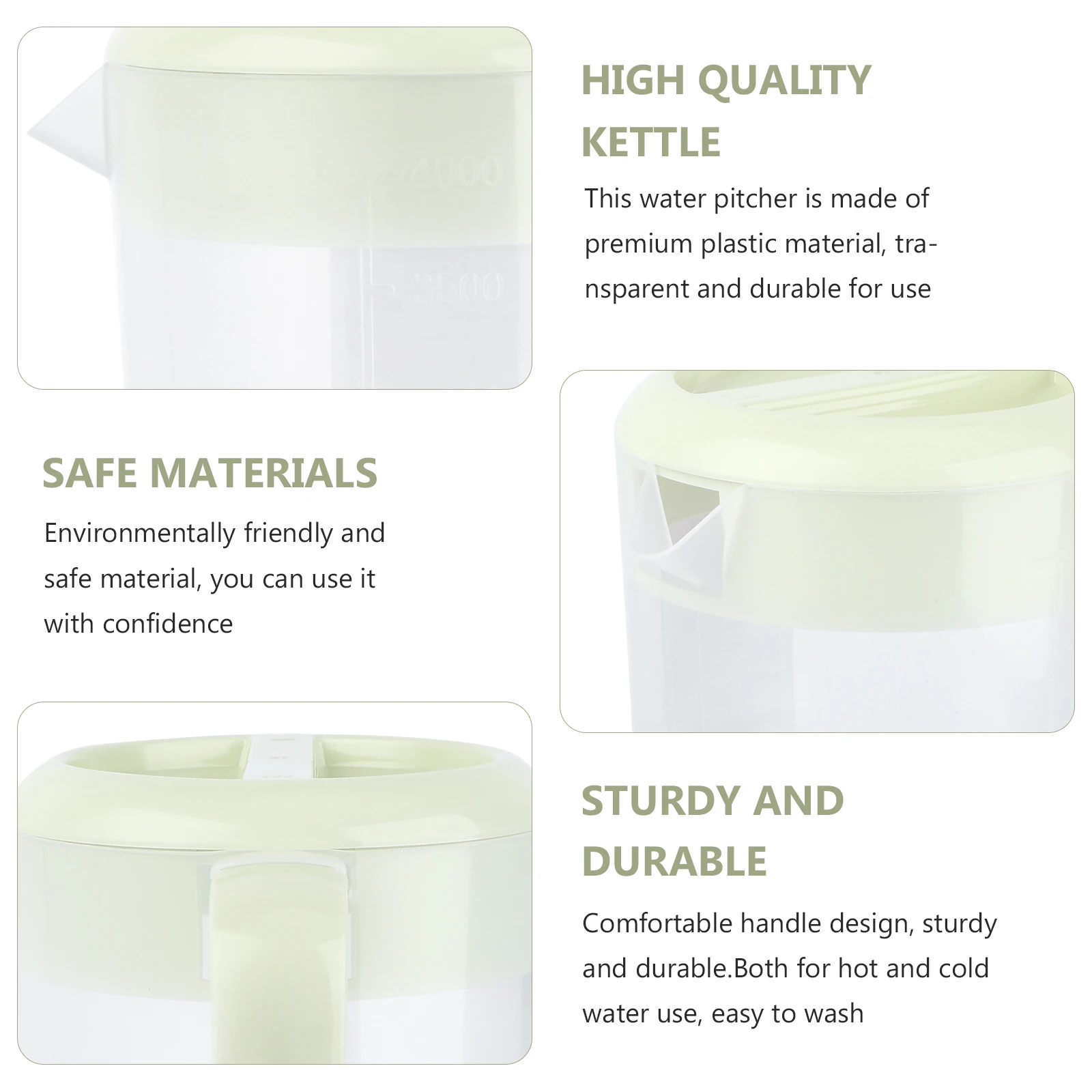 

Cold Water Pitcher Large Capacity Transparent Plastic Bottle Lid Spout Green Beverage Dispenser Kitchen Bar Easy Clean