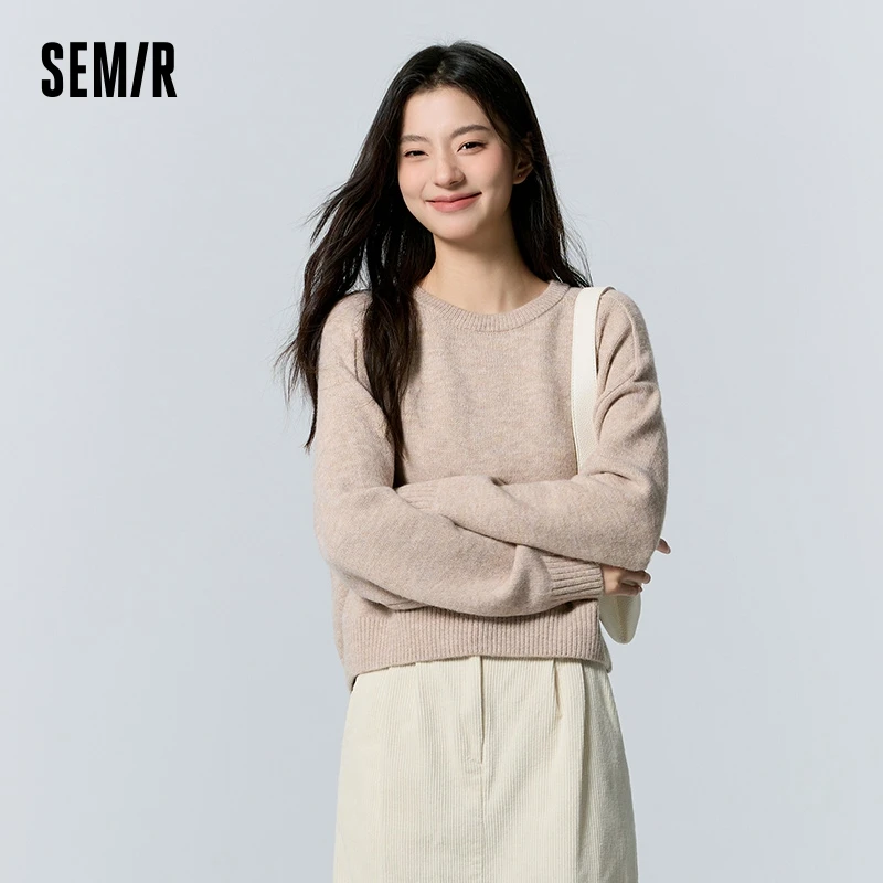 Semir Sweater Women Short Insert Shoulder Sleeve Oversize Winter 2024 New Gentle Plain Color Sweater