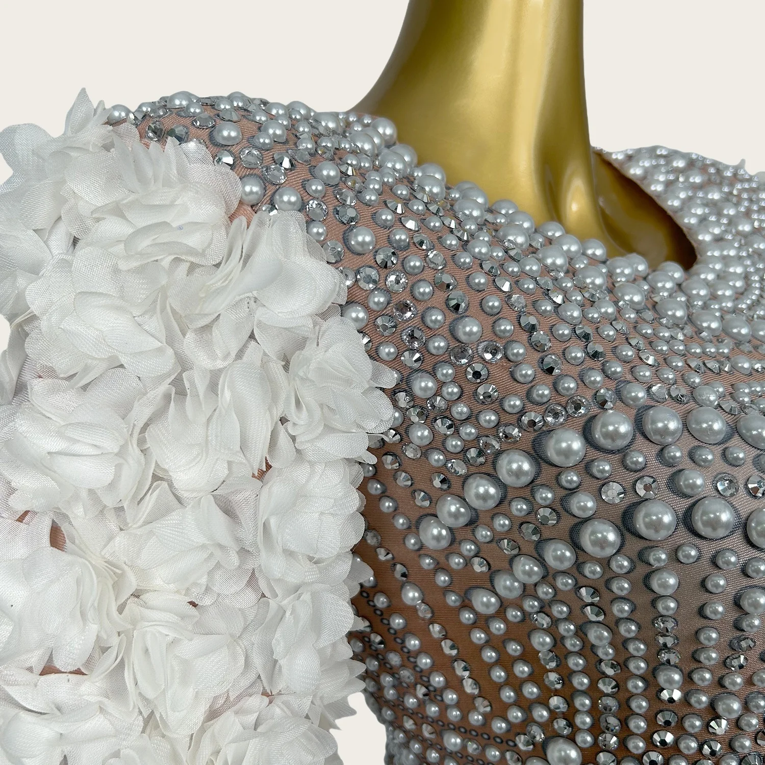 

Baihuaxiu Sparkly Luxury Pearls Bodysuit Women Sexy Rhinestone Flowers Stage Singer Outfit Nightclub Performance Dance Costume