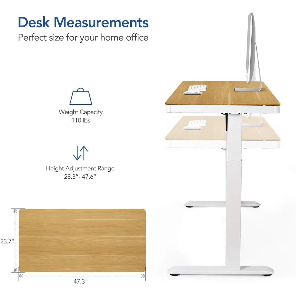 ストレージとUSBポートを備えた電気高さ調節可能なスタンドデスク、メープルウッドテーブル、ホームおよびオフィステーブル、48インチ