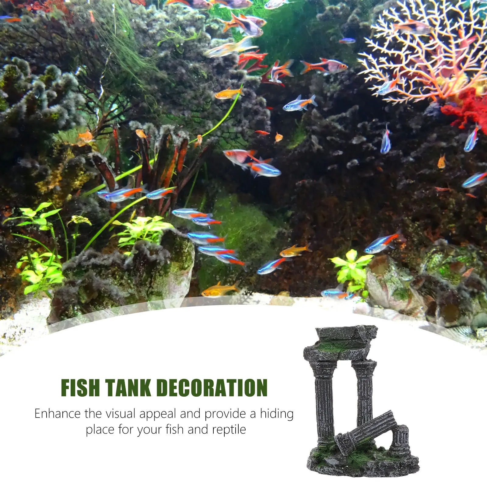 

Fish Tank Decoration Resin Roman Column Aquarium Ornament Fish Shelter Hiding Cave Landscape Aquarium Ornament