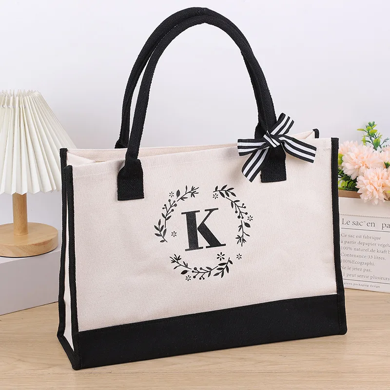 Canvas Tote Bag Letter Birthday Wedding Gift Personalized Boutique Business Logo Fashion Big Capacity Shopping Bag Bolsos 2025