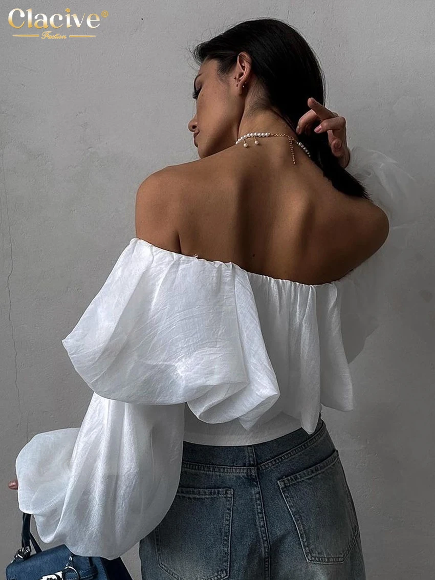 Clacive Summer Loose White Top Women 2024 Fashion Slash Neck Puff Sleeve Tank Top Sexy Classic Crop Tops Female Clothing