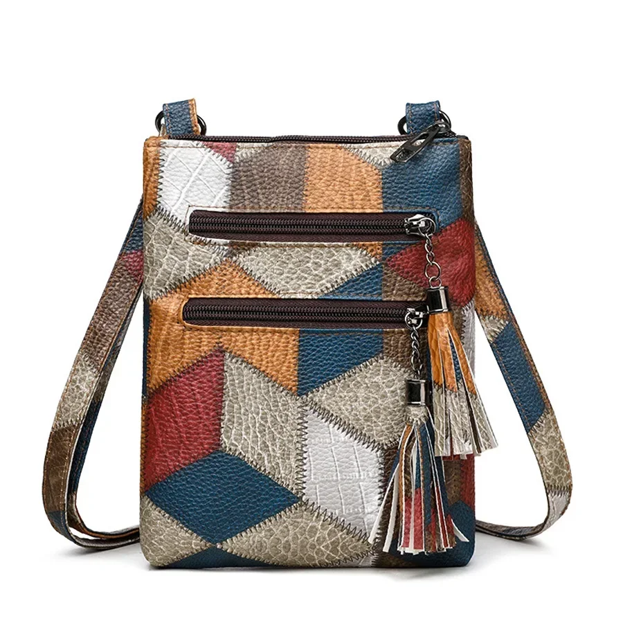 Vintage Double Tassels Women\'s Crossbody Bags for Holiday Gifts, Soft PU Leather Small Handbags Designer Shoulder Bag for Ladies