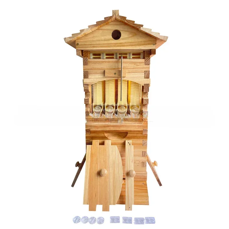 Flow Boiled Wax Cedar Self-Flowing Honey Hive Beekeeping Middle Complete Set 25.5*38*120Cm