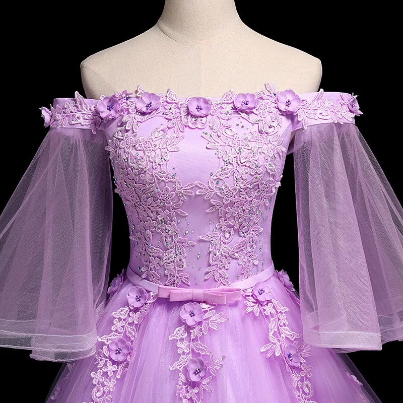 Customized Ball Gown Quinceanera Dresses Boat Neck Appliques Prom Party Gowns Tulle Floor Length Vestido De Gala Abendkleider