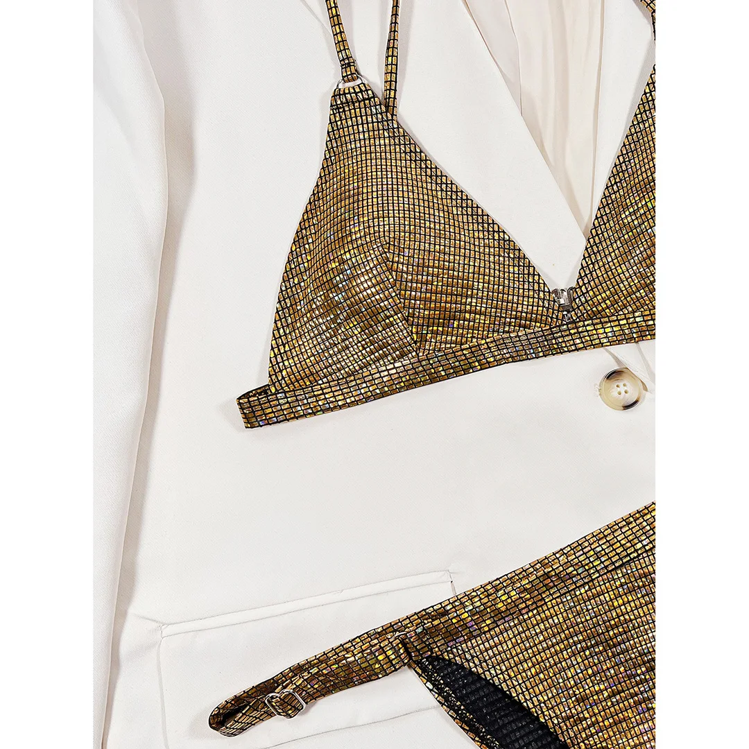 S - XL Sexy glänzender Bikini mit Pailletten und hohem Beinausschnitt, Damen-Badeanzug, zweiteiliges Bikini-Set, Badebekleidung, Badeanzug, Schwimmbekleidung V3862 – Detail 21