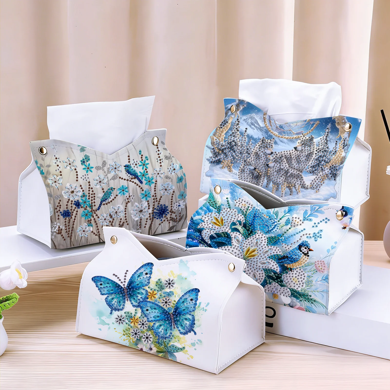 

1 Piece Diamond Painting kit tissue box animal Pattern PU leather home dining room living room Desktop Decoration