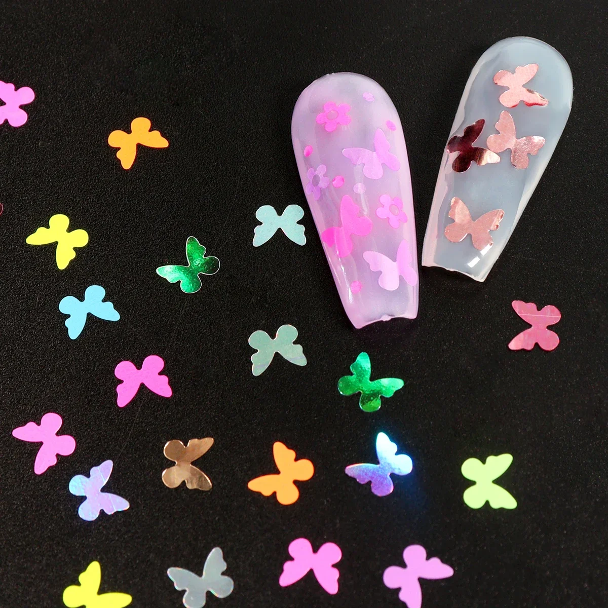 Décorations à paillettes pour ongles papillon, démontrent colorés brillants pour l'été, design de manucure, accessoires, 2 boîtes par ensemble, N64.Supplies