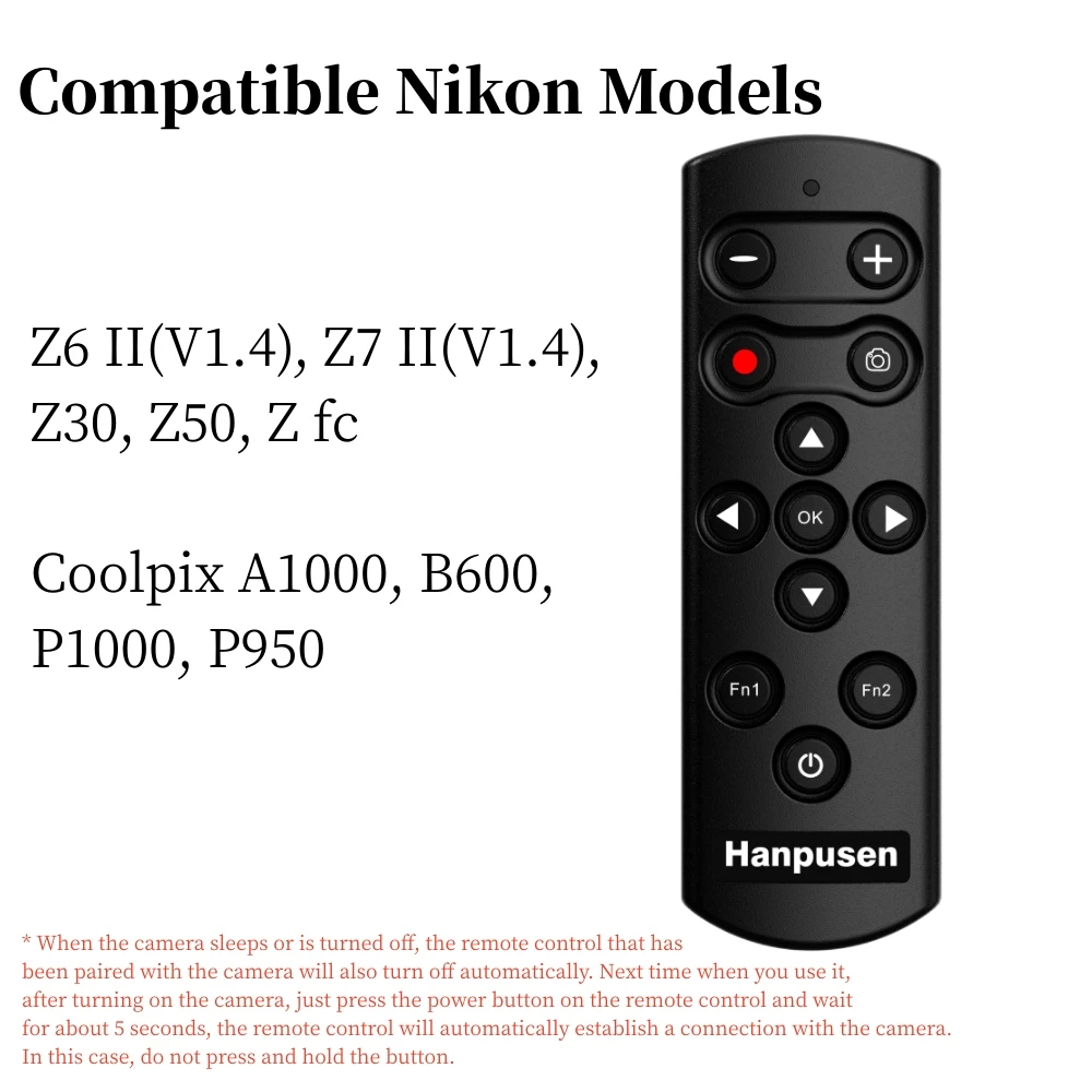 

Hanpusen ML-L7B Wireless Remote Control Shutter Release for Nikon Z5 Z30 Z6II Z7II Zfc Z50 P950 A1000 B600 P1000; as Nikon ML-L7