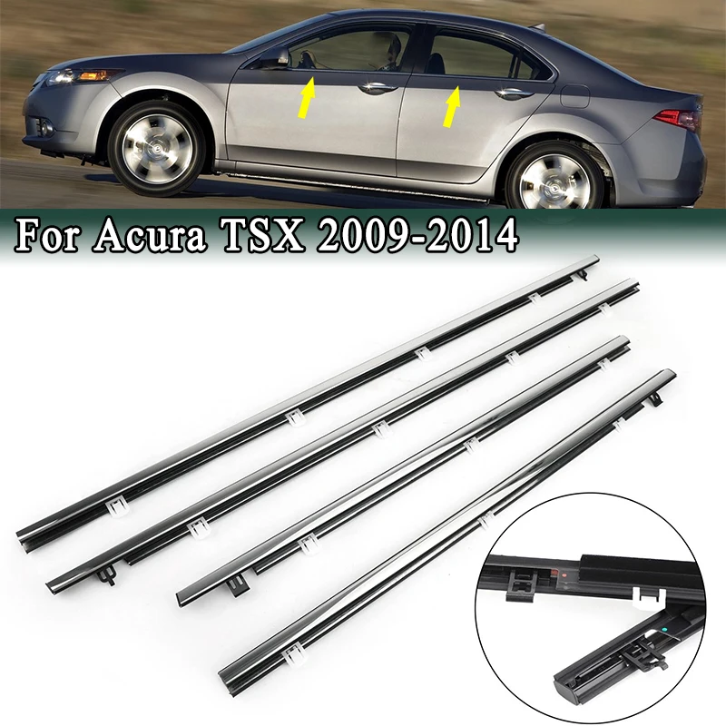 

For Acura TSX 2009-2014 Side Door Window Moulding Strip Belt Weatherstrips Outer Glass Sealing Trim Protector Waterproof