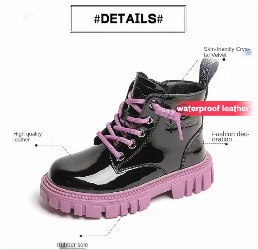 Kids Boots for Girls British Style Child Toddler Girl Combat Boots Warm Waterproof Boys High Boots 1-15 Years Old