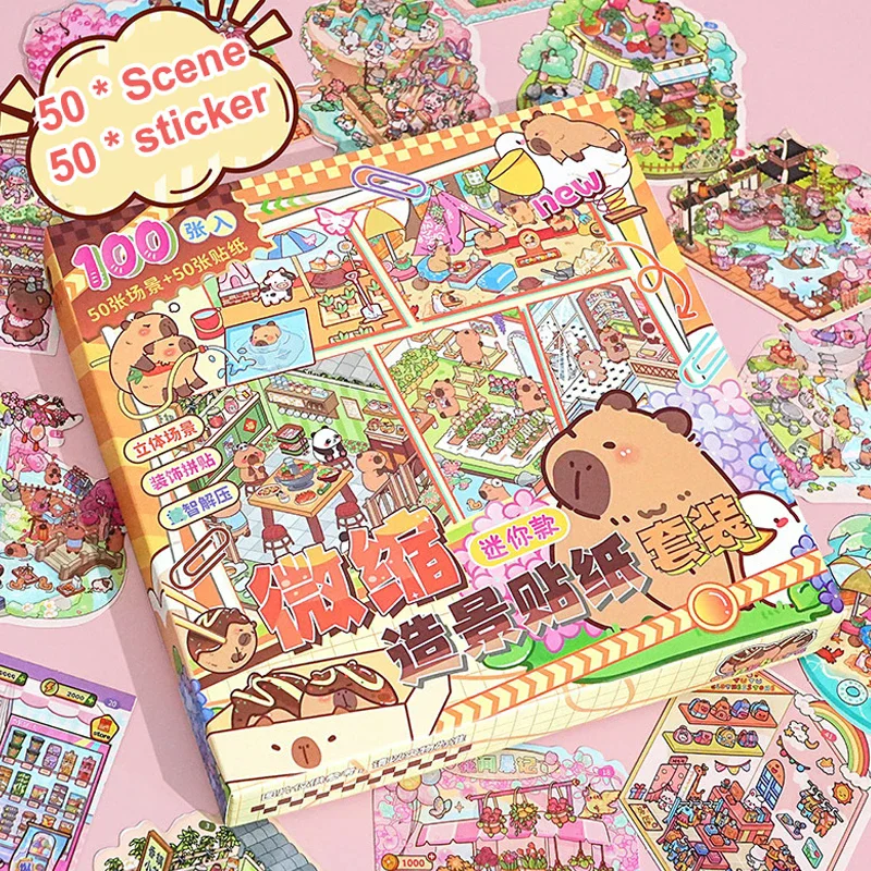 

50Scenes In 1 Box Miniature Scene Landscape Stickers Three-Dimensional House Stickers Toys Girls Birthday Gifts