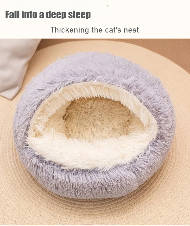 2-in-1-Haustierbett aus weichem Plüsch, 50 cm, mit Bezug, rundes Katzenbett, Haustier-Welpen-Matratze, warme Matratze für Katzen, Hunde, Schlafnest, Höhle für kleine Hunde – Detail 4