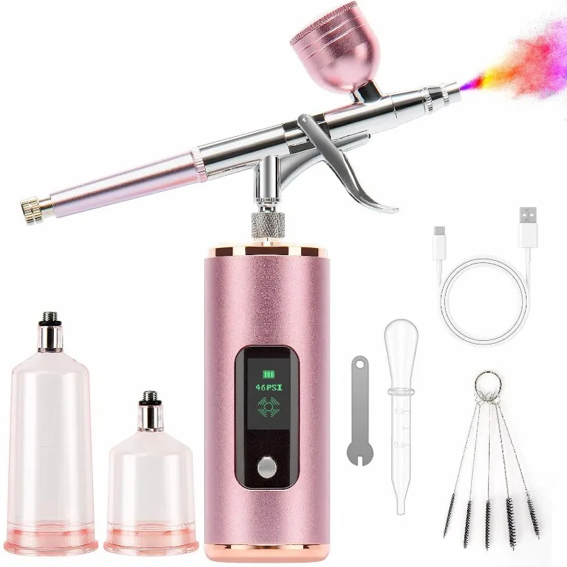 

Portable 46PSI Rechargeable Handheld Airbrush Kit Cordless Air Brush for Nail Art Makeup & Painting with Compressor