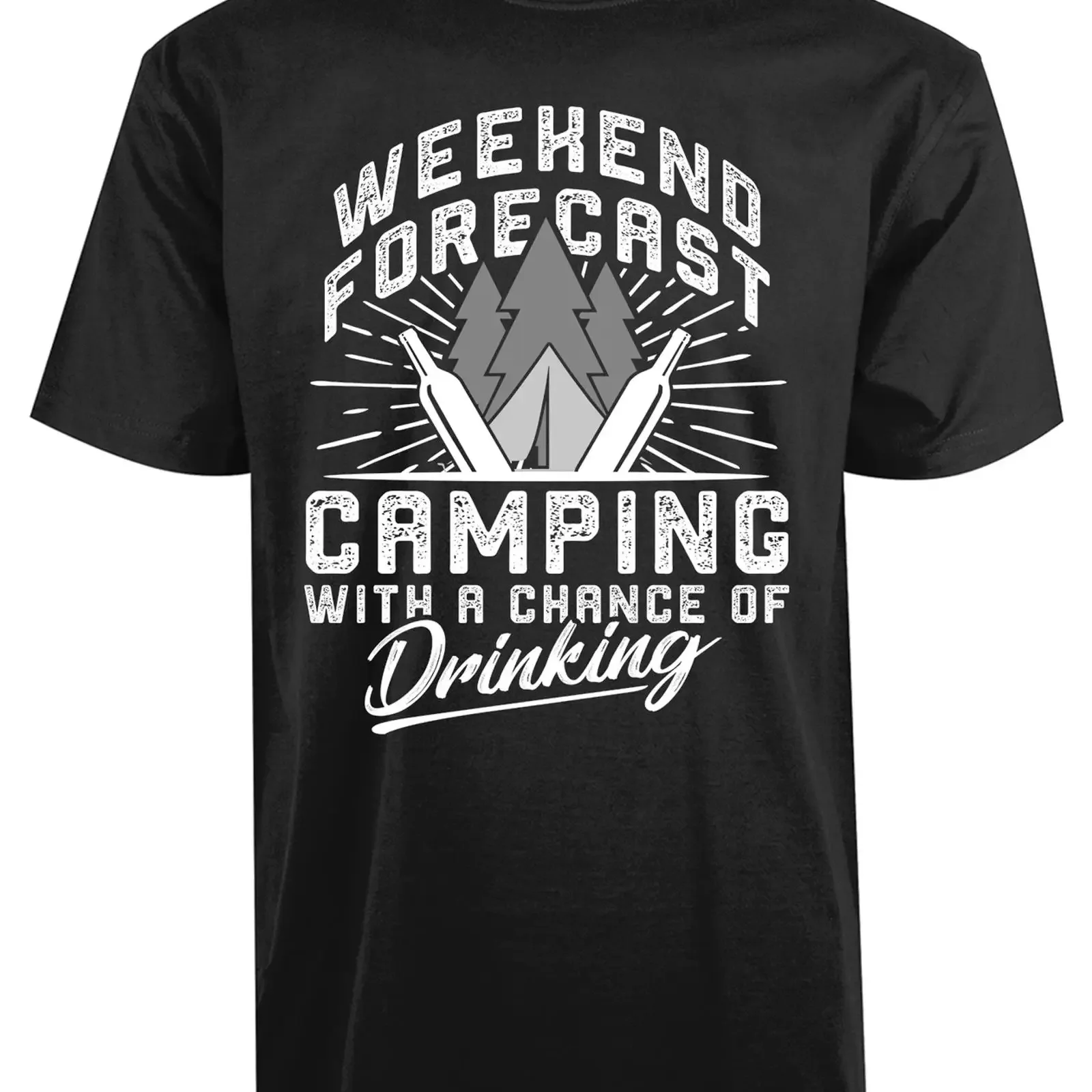Weekend Forecast Camping With A Chance Of Drinking New Mens T Shirt Casual Top vintage Washed Stretched graphic fashion