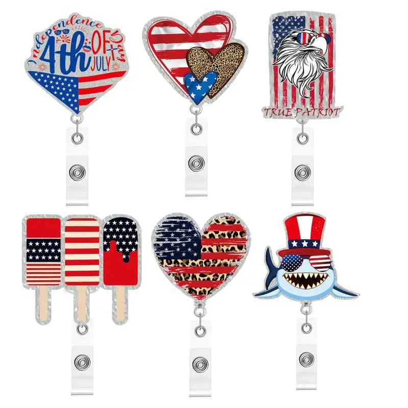 4th من يوليو شارة بكرة بريق تصميم الاكريليك معرف شارة قابل للسحب دعوى سترة التلبيب اسم شارة حامل كليب ممرضة اسم حامل #1