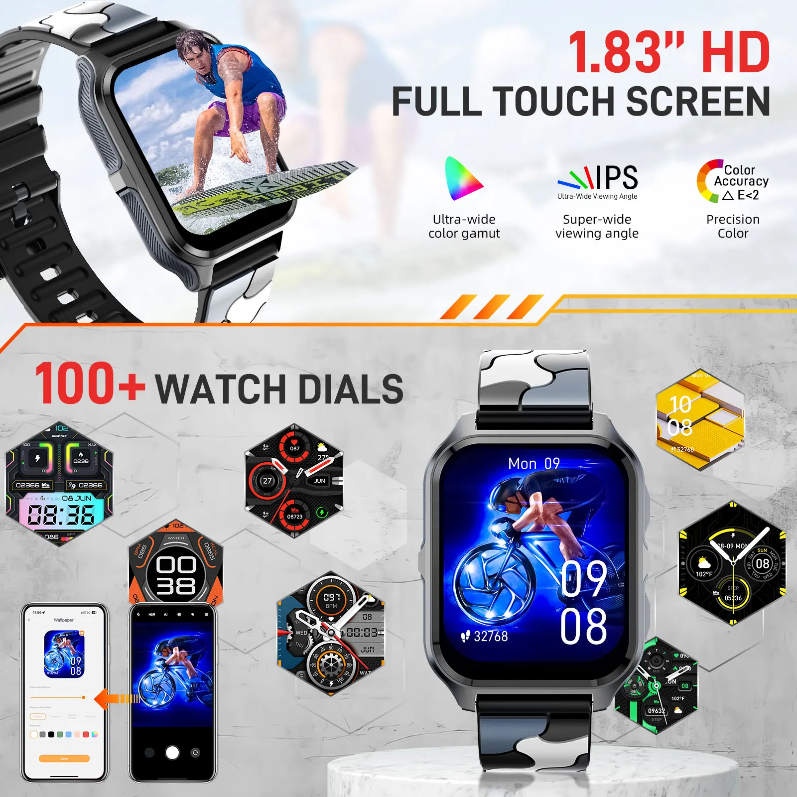 LaNikar New Smart Watch 3ATM Waterproof 100+ Sports Modes Heart Rate Blood Pressure Oxygen Saturation Monitoring HD Audio Calls