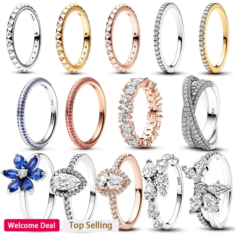 

Original Women Hot Selling Exquisite Sparkling Blue Pear Flower ME Cone Nail Logo Ring Fashion 925 Silver Pan dora Charm Jewelry