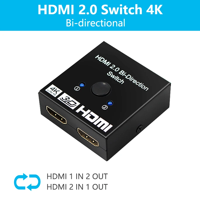 HDMI Switch 8K/4K/1080P Bidirectional 2 Input to 1 Output HDMI Switcher 2x1 Out Supports HDMI Switch for HDTV Blu-Ray Player