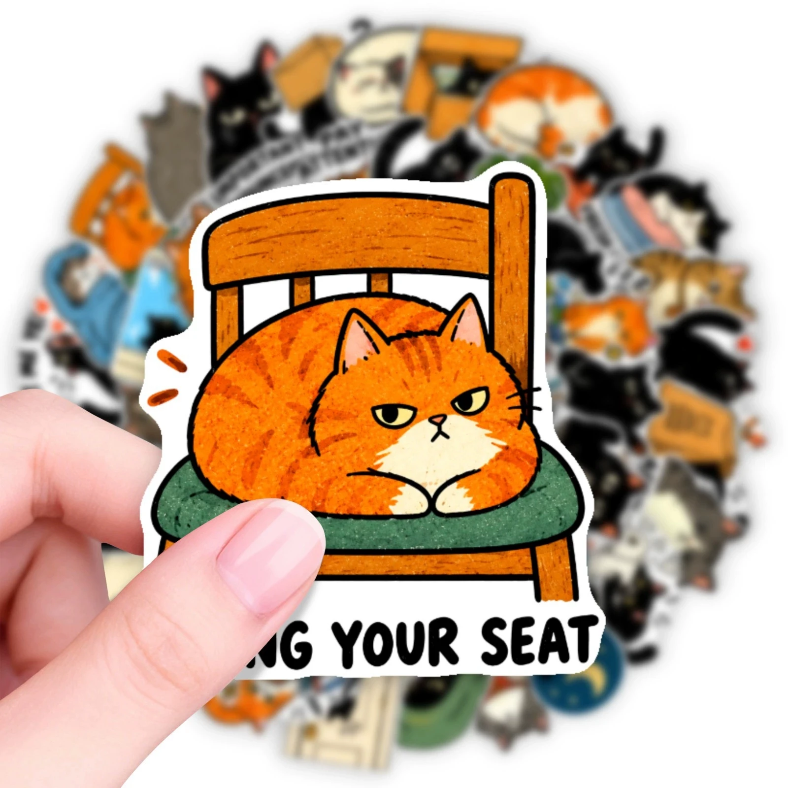 50pcs Funny English Cartoon Cat Graffiti Stickers – Goofy Office Meme Cat Waterproof Stickers