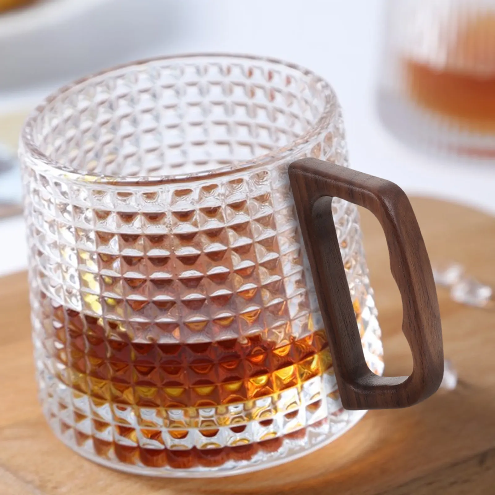 

Чашка для чая из стекла с ручкой из черного ореха, гладкая отделка, удобная рукоятка для кофе и чая, элегантный дизайн, для повседневного использования, кружка с ручкой