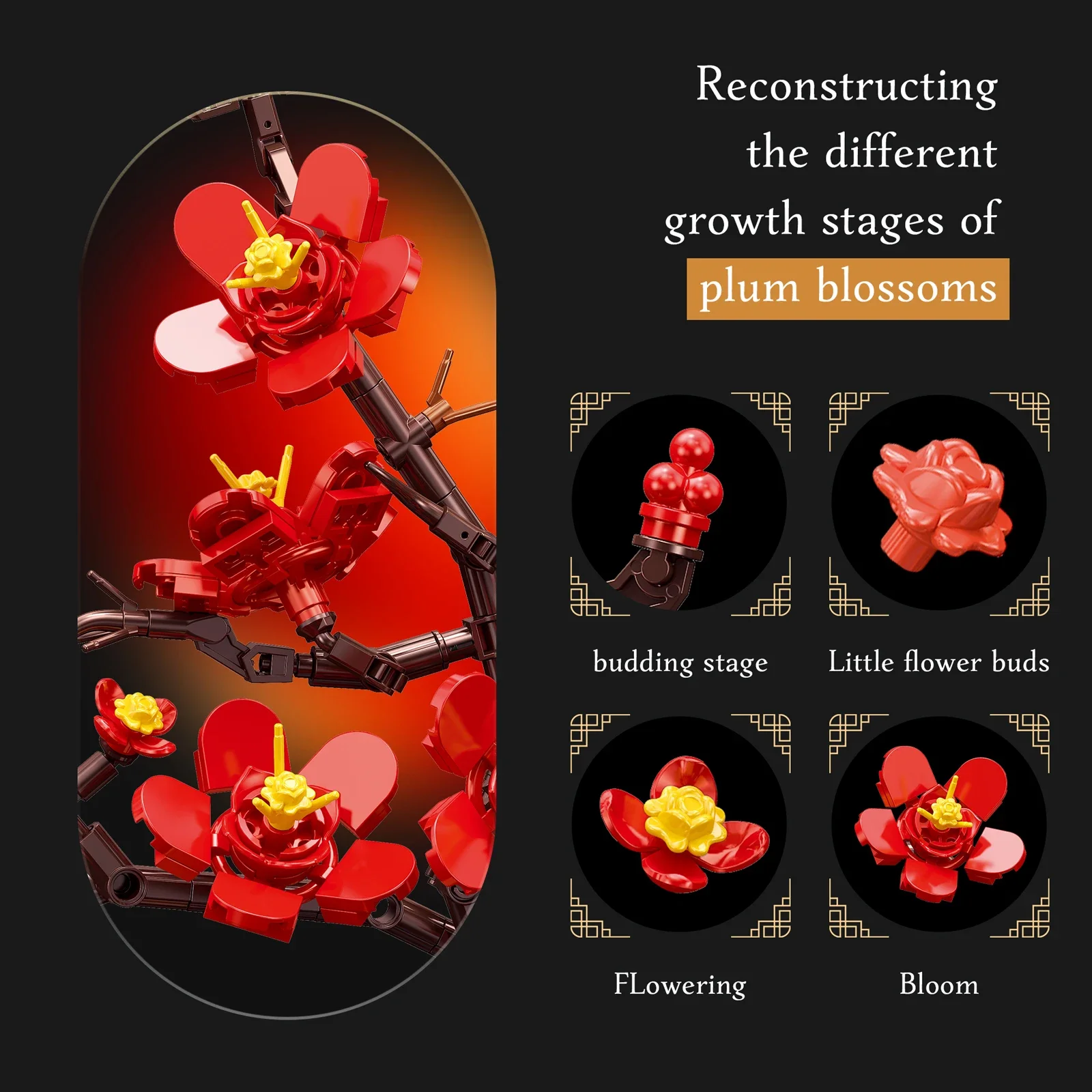 

JJ9257 736pcs Plum Blossom Bonsai Building Blocks - Creative Model Toy for Adults & Children