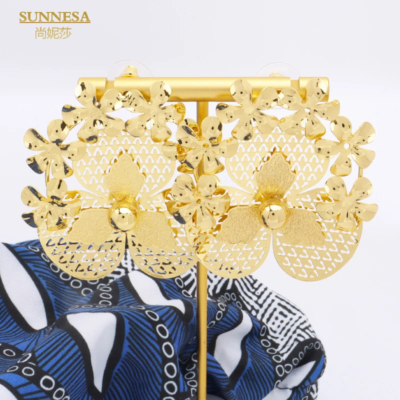 

SUNNESA Geometric 18k Gold Plated African Clip Earrings for Women Jewelry Trendy Flower Golden Dubai Earrings Daily Wear